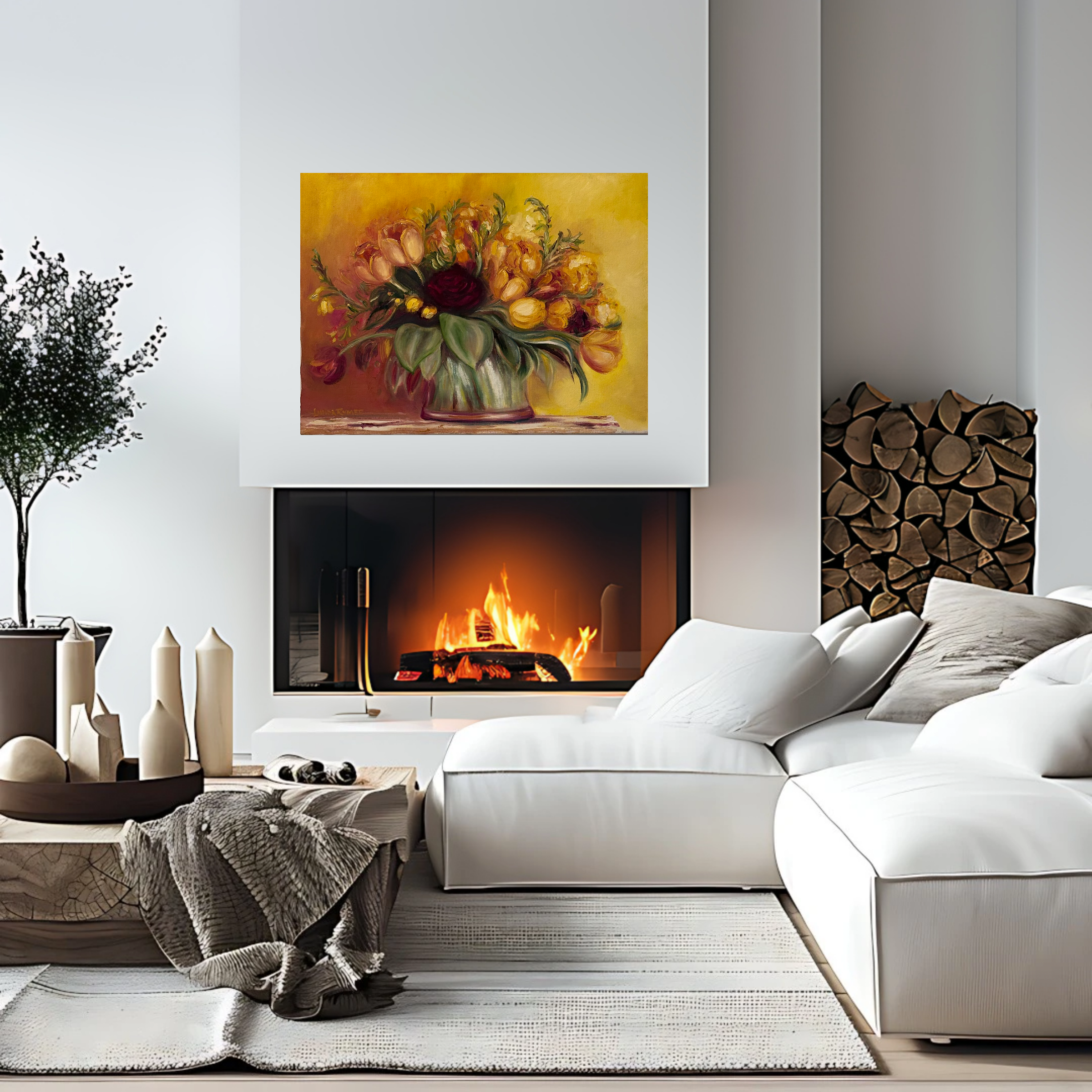 YELLOW LILYS AND RED ROSES