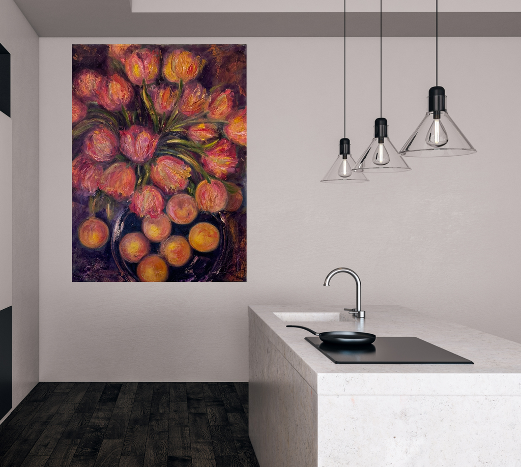 ORANGE TULIPS WITH ORANGES